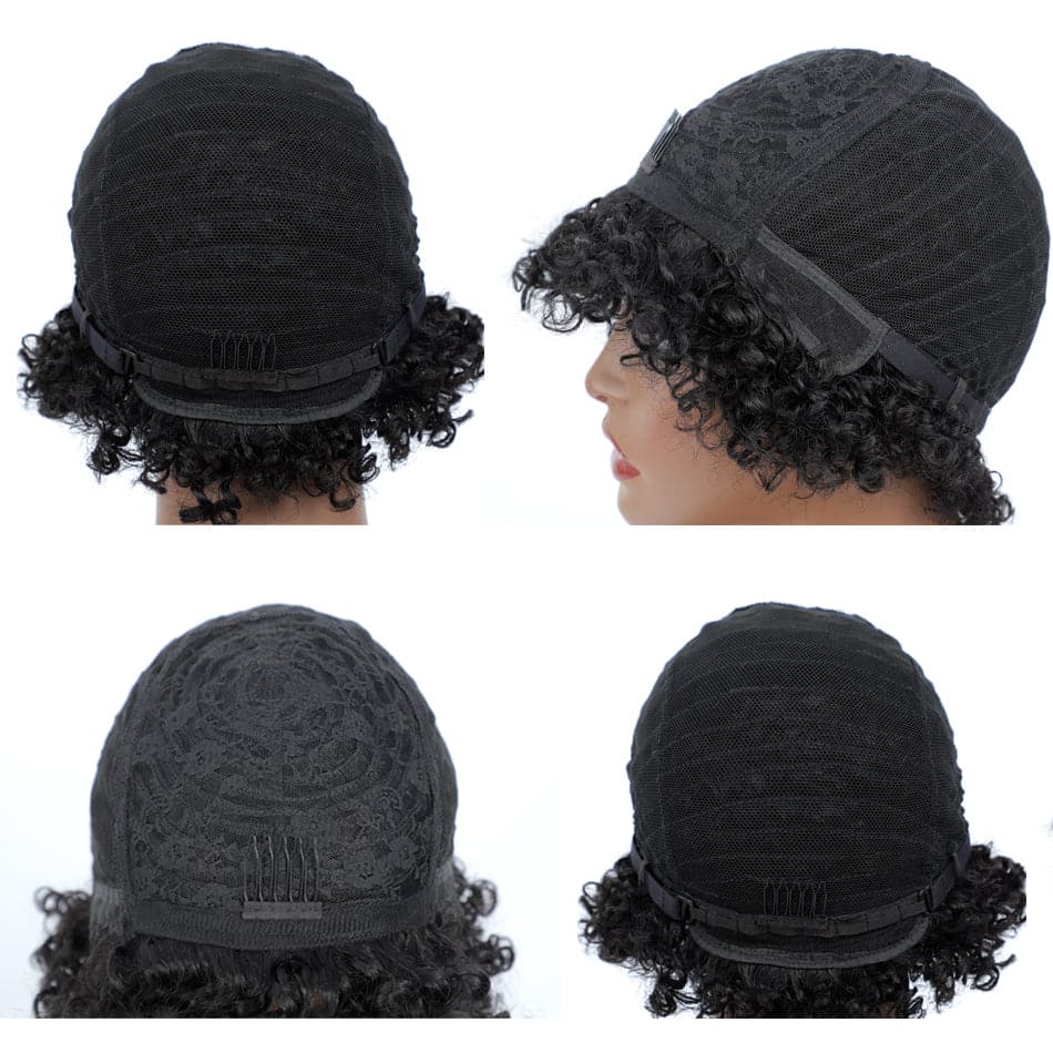 #1b short curly bob Full Machine Made None Lace wig Virgin Human Hair