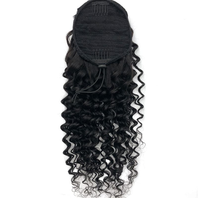 Deep Wave Drawstring Ponytail Hair Extension Human Hair Wet and Wavy