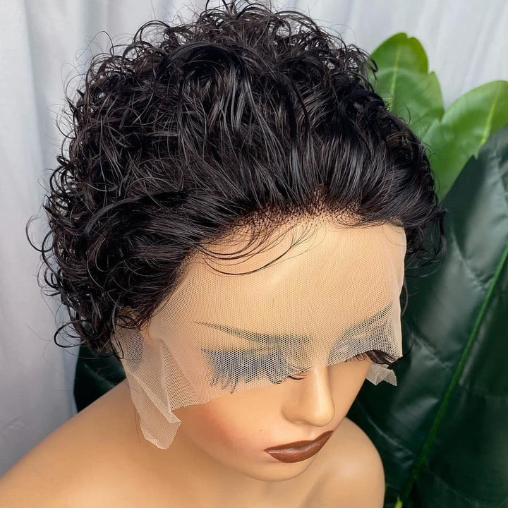 Ship In 24Hours-Lumiere #1b Y Part Curly Short Bob Pixie Cut Lace Front Human Hair Wig For Women