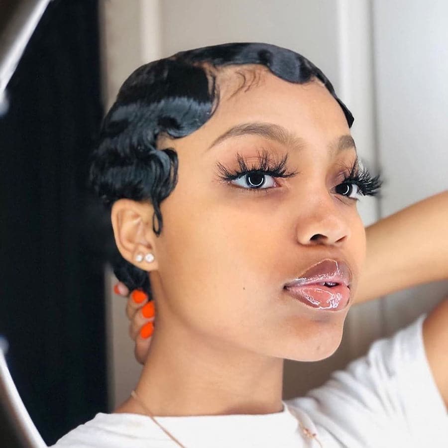 Short Wigs Human Hair For Women Part Lace Wig Brazilian Finger Wave Wig Short Pixie Cut Wig Natural Color Glueless 150%