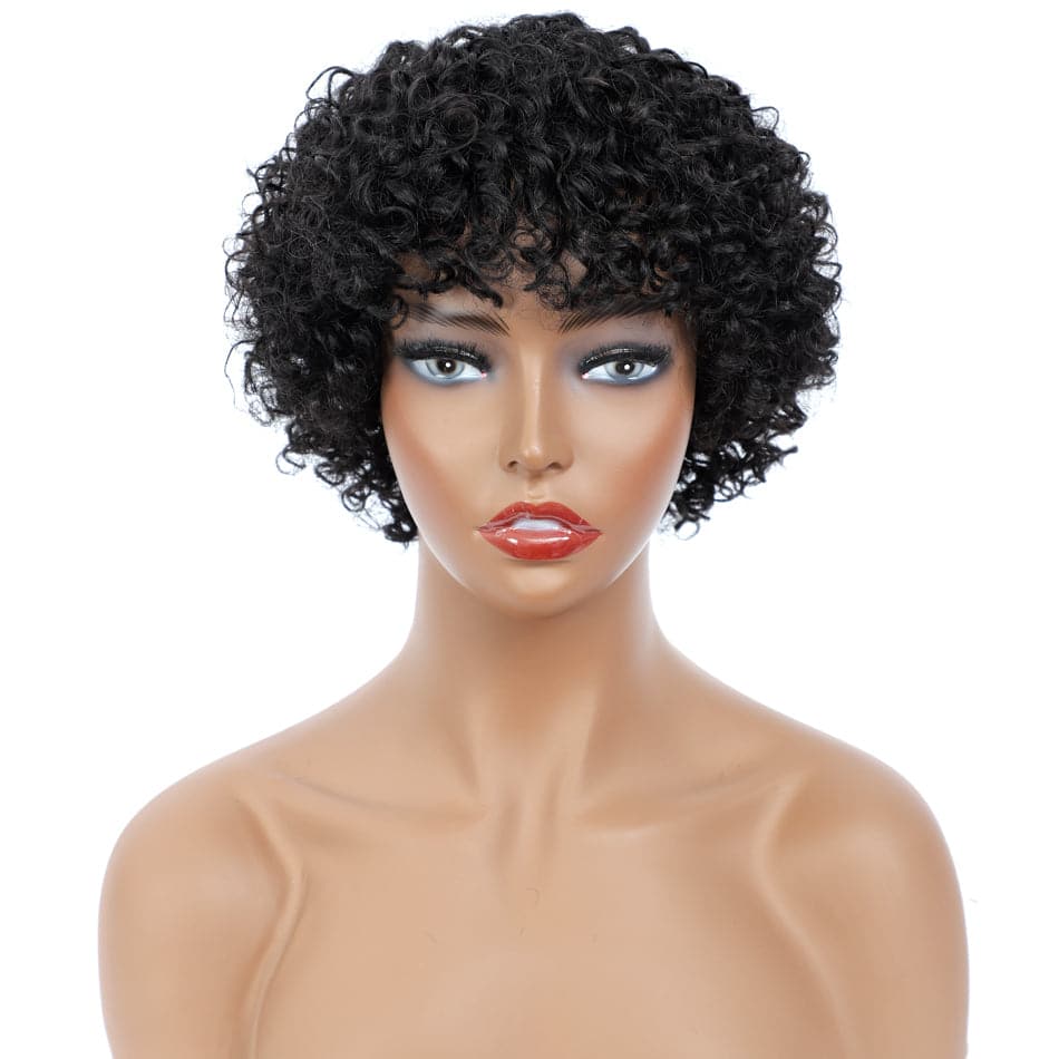 #1b short curly bob Full Machine Made None Lace wig Virgin Human Hair