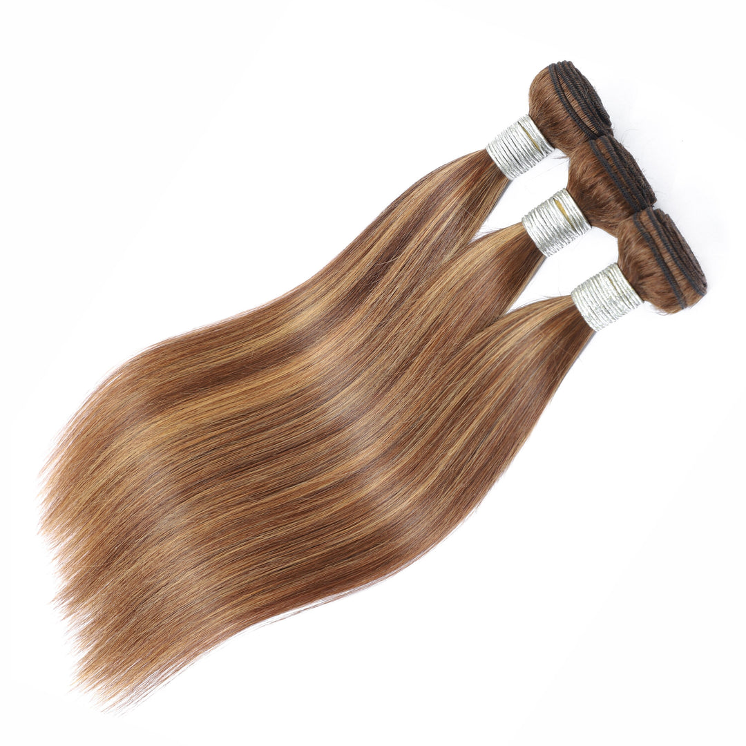 Highlight P4/27 Straight 3 Bundles with 13x4 Lace Frontal transparent lace