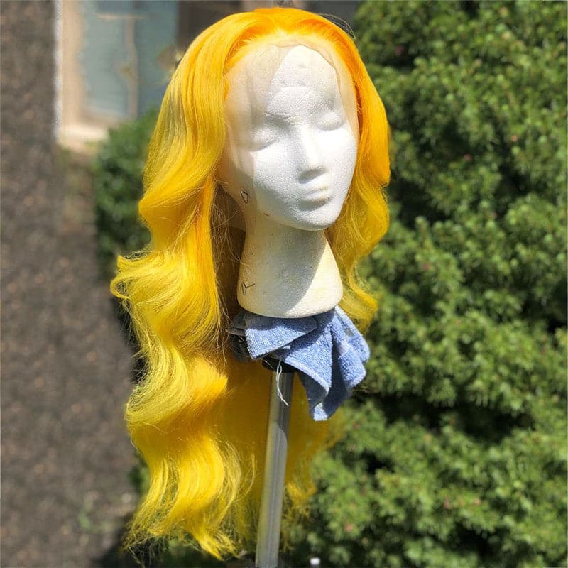Yellow Color Long Body Wave Lace Front /Closure Wig For Black Women With Baby Hair