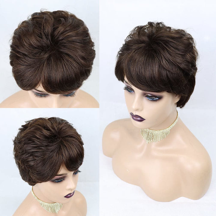 Ship In 24Hours-Lumiere Pixie Cut Wig Human Hair Short bob Full Manchine Made Wig With Bangs For Women