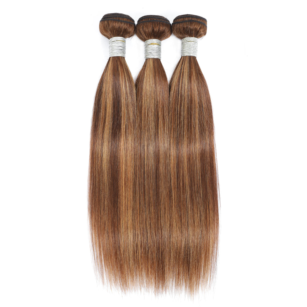 Highlight P4/27 Straight 3 Bundles with 4x4 Lace Closure Human Hair