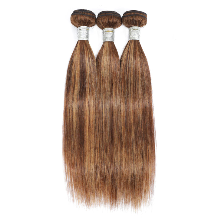 Highlight P4/27 Straight 3 Bundles with 4x4 Lace Closure Human Hair