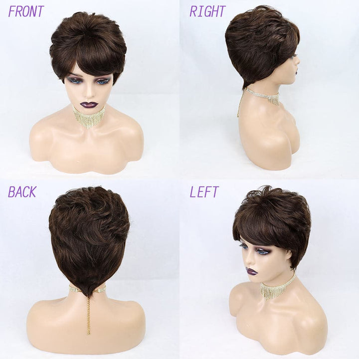 Ship In 24Hours-Lumiere Pixie Cut Wig Human Hair Short bob Full Manchine Made Wig With Bangs For Women