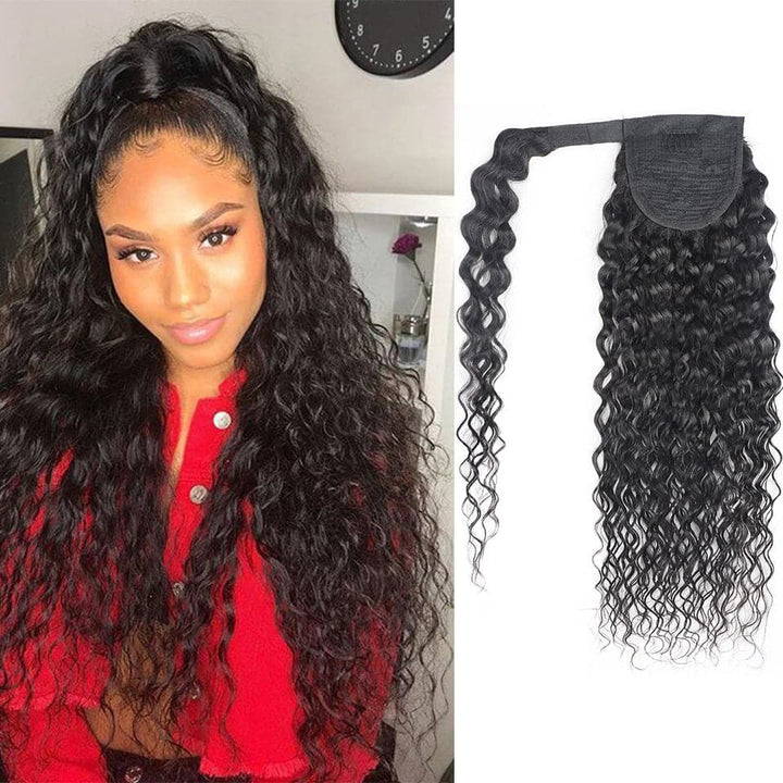 Water Wave Wrap Around Ponytail Human Hair Natural Color