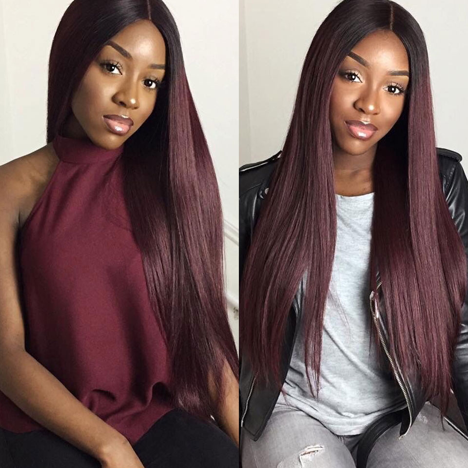 lumiere 1B/99J Ombre Straight Hair 4 Bundles With 4x4 Lace Closure Pre Colored human hair - Lumiere hair