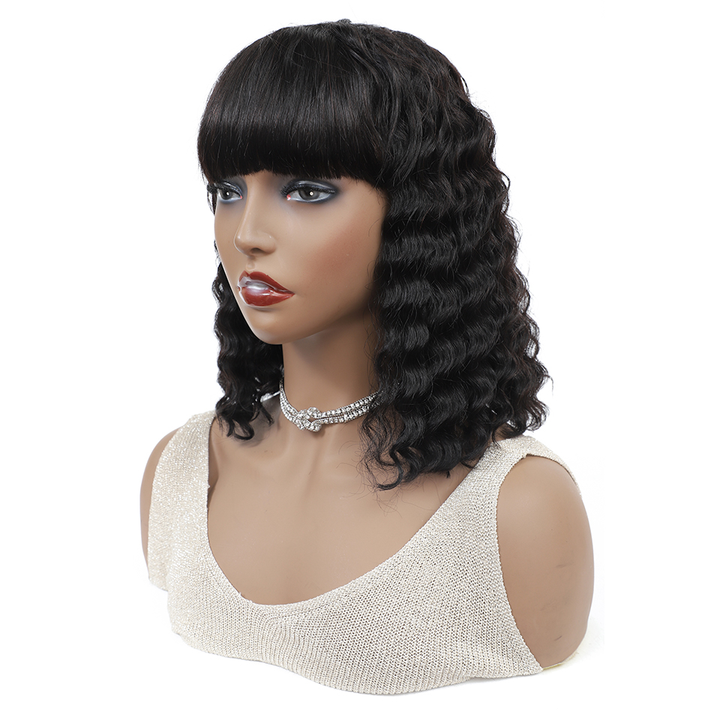 Deep Wave Bob Full Machine Made No Lace With Bangs For Women