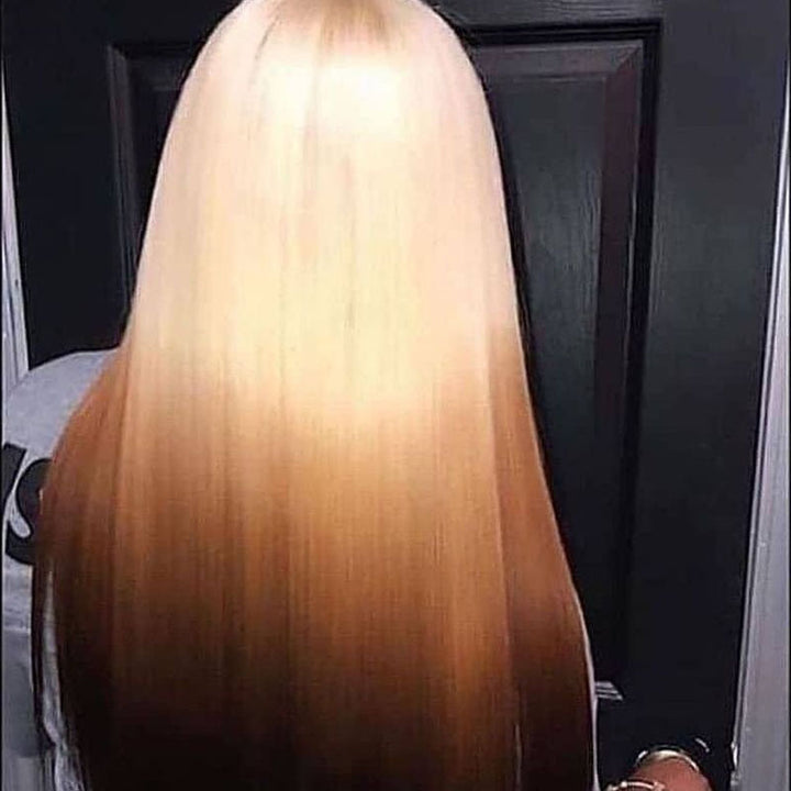 Ombre Blonde & Black Straight 13x4/4x4 Lace Closure perruque 150%/180% Densité