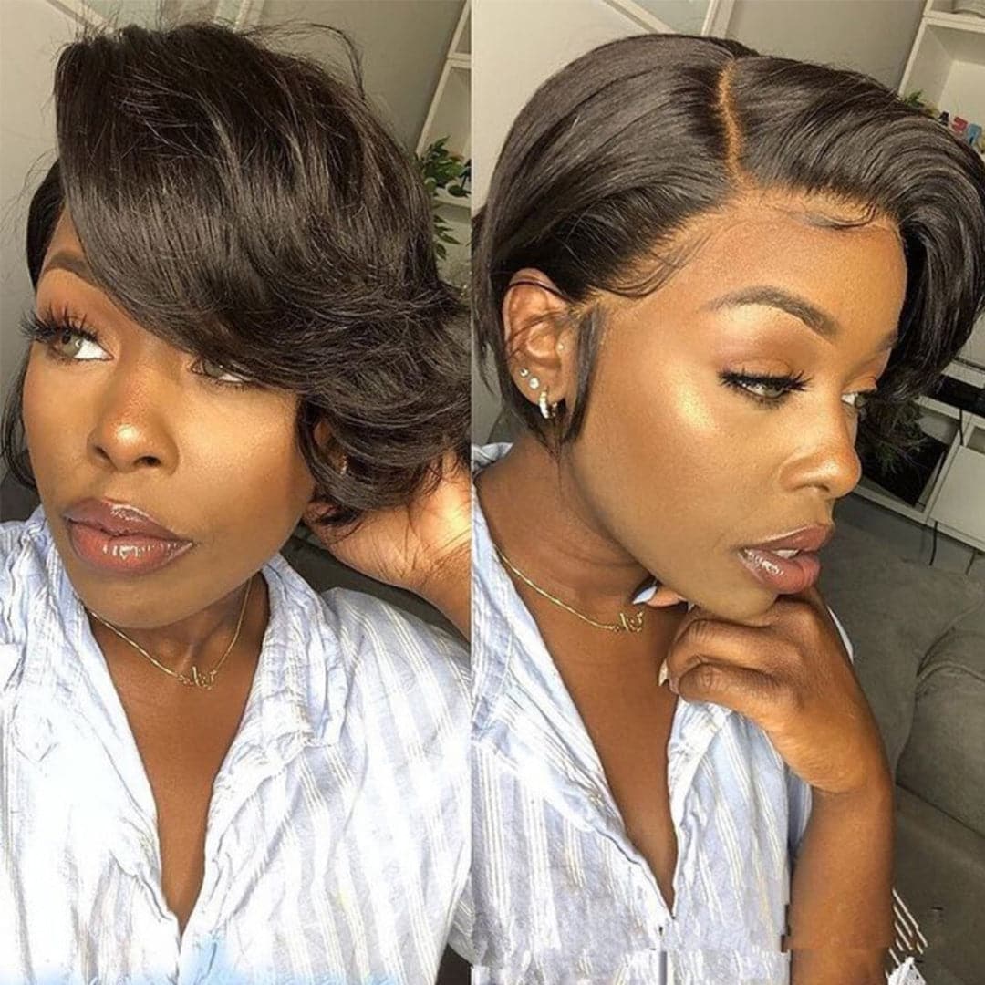 Ship In 24Hours-Lumiere Short Straight Pixie Cut Bob T Part Transparent Lace Wig For Black Women