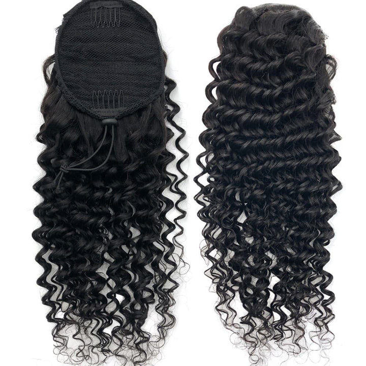 Deep Wave Drawstring Ponytail Hair Extension Human Hair Wet and Wavy