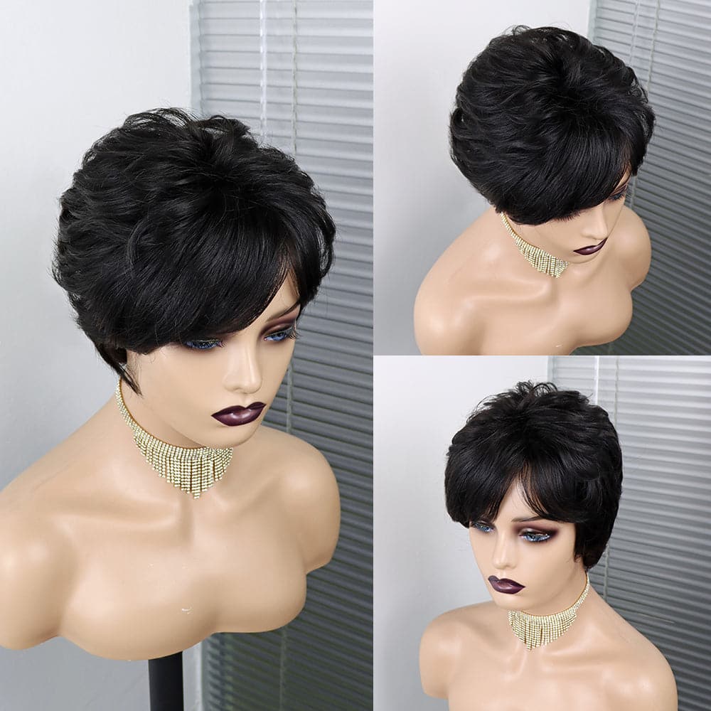 Ship In 24Hours-Lumiere Pixie Cut Wig Human Hair Short bob Full Manchine Made Wig With Bangs For Women