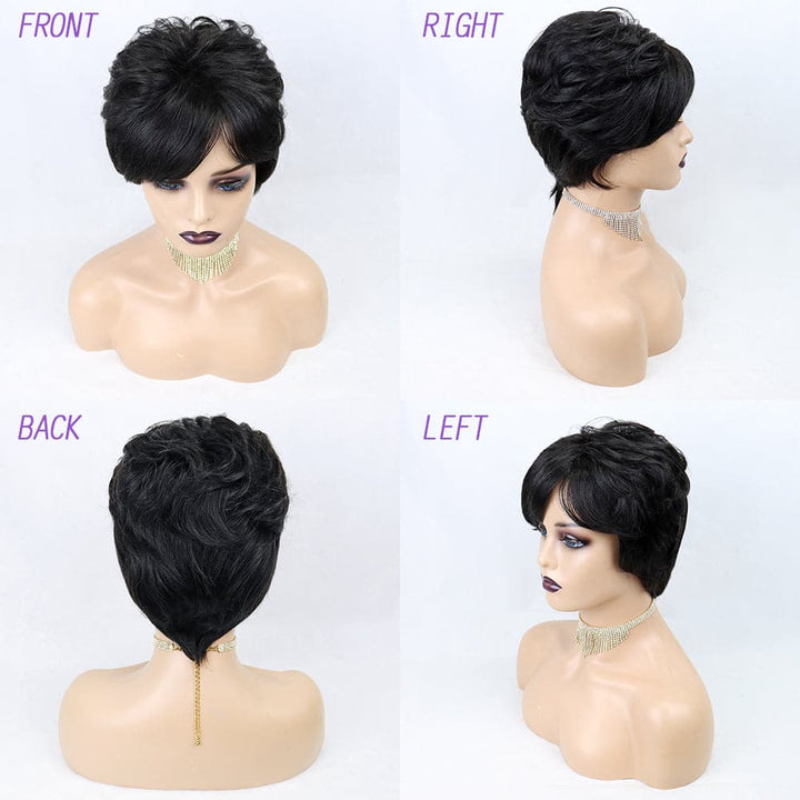 Ship In 24Hours-Lumiere Pixie Cut Wig Human Hair Short bob Full Manchine Made Wig With Bangs For Women
