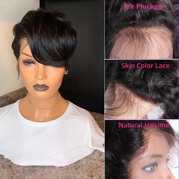 Ship In 24Hours-Lumiere Short Straight Pixie Cut Bob T Part Transparent Lace Wig For Black Women