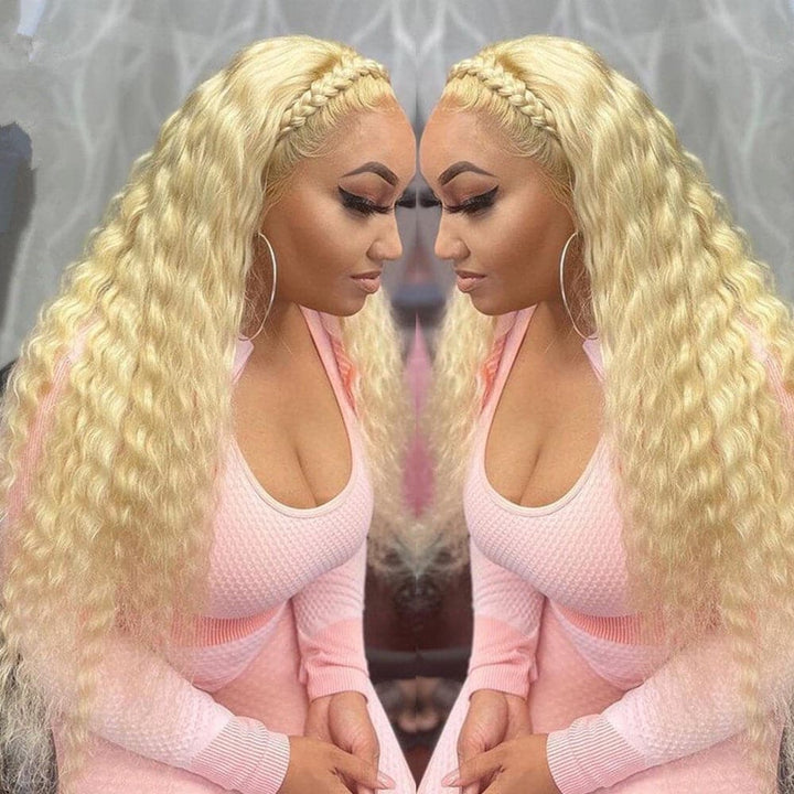 613 Blonde Deep Wave 13X4 Lace Front Wig Human Hair For Women PrePlucked