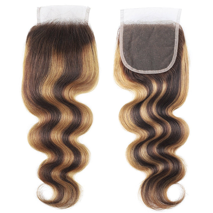 Highlight P4/27 Body Wave 3 Bundles with 4x4 Lace Closure Human Hair