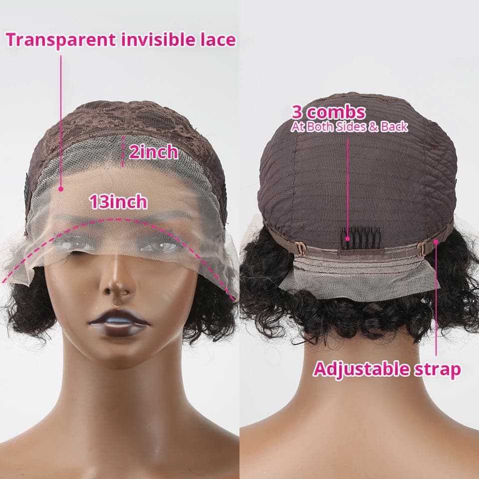 Ship In 24Hours-Lumiere Pixie Cut Short Bob Water Curly 13X1 HD Transparent Lace Frontal Human Hair Wig For Women