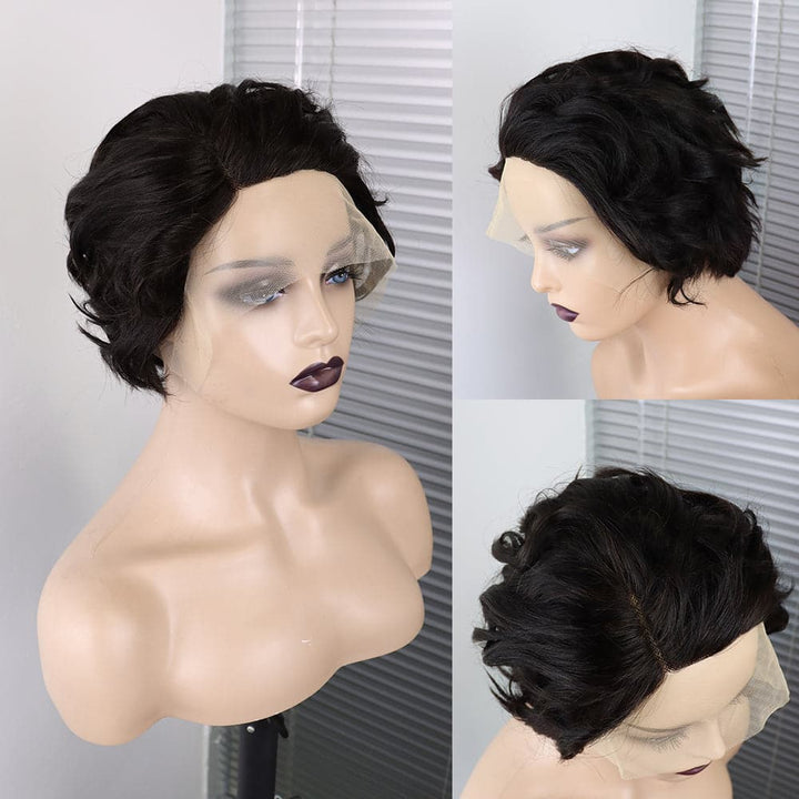 Short Pixie Cut Wig Transparent Lace Human Hair Wigs For Women Lace Frontal Wig Side Part Bob Wig 13x1 Short Lace Part Wig