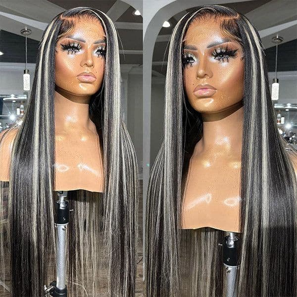 Salt And Pepper Black & Grey Highlight Straight 13x4/4x4 HD Lace Frontal Wig