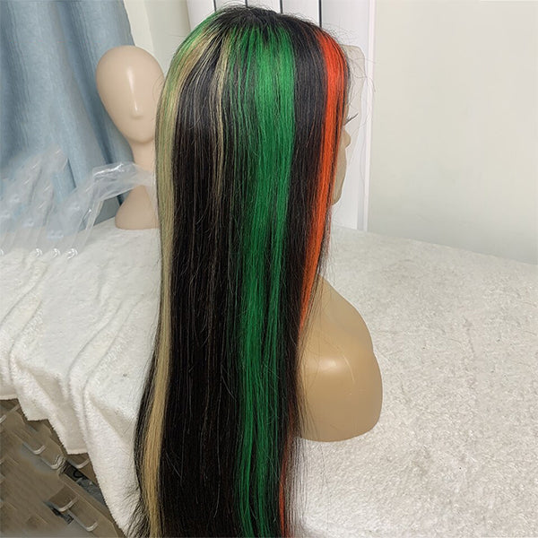 Mettez en surbrillance rouge vert blond dentelle avant perruque de cheveux humains With13x4 dentelle transparente frontale perruques pour les femmes noires cheveux brésiliens