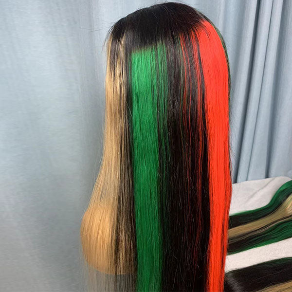Mettez en surbrillance rouge vert blond dentelle avant perruque de cheveux humains avec des cheveux de bébé dentelle transparente frontale perruques pour les femmes noires cheveux brésiliens