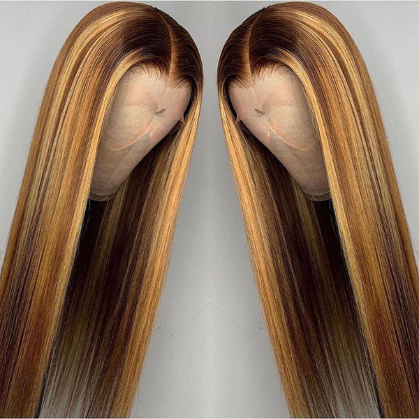 Mettez en surbrillance Ombre Brown Straight HD Lace Front Perruques de cheveux humains pour les femmes