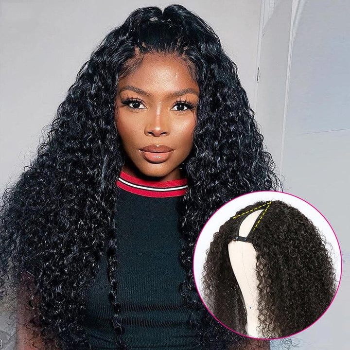 New V Part Water Wave Upgrade No Lace Out Brazilian Remy Human Hair Wigs For Women