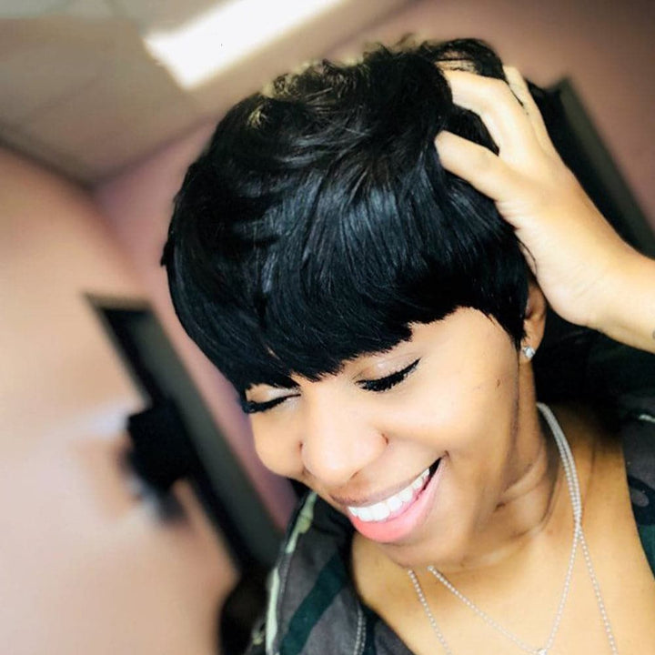 Ship In 24Hours-Lumiere Short Bob Straight Natural Wave Pixie Cut None Lace Human Hair Wigs