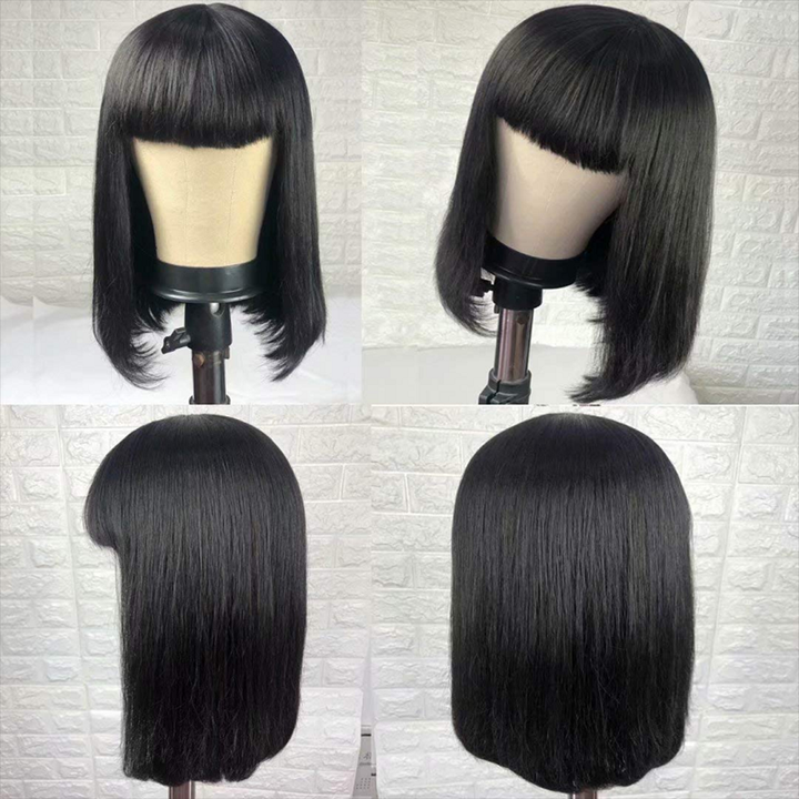 Straight Bob Full Machine Made Wigs None Lace For Women 6-14 Inches Virgin Human Hair Wig