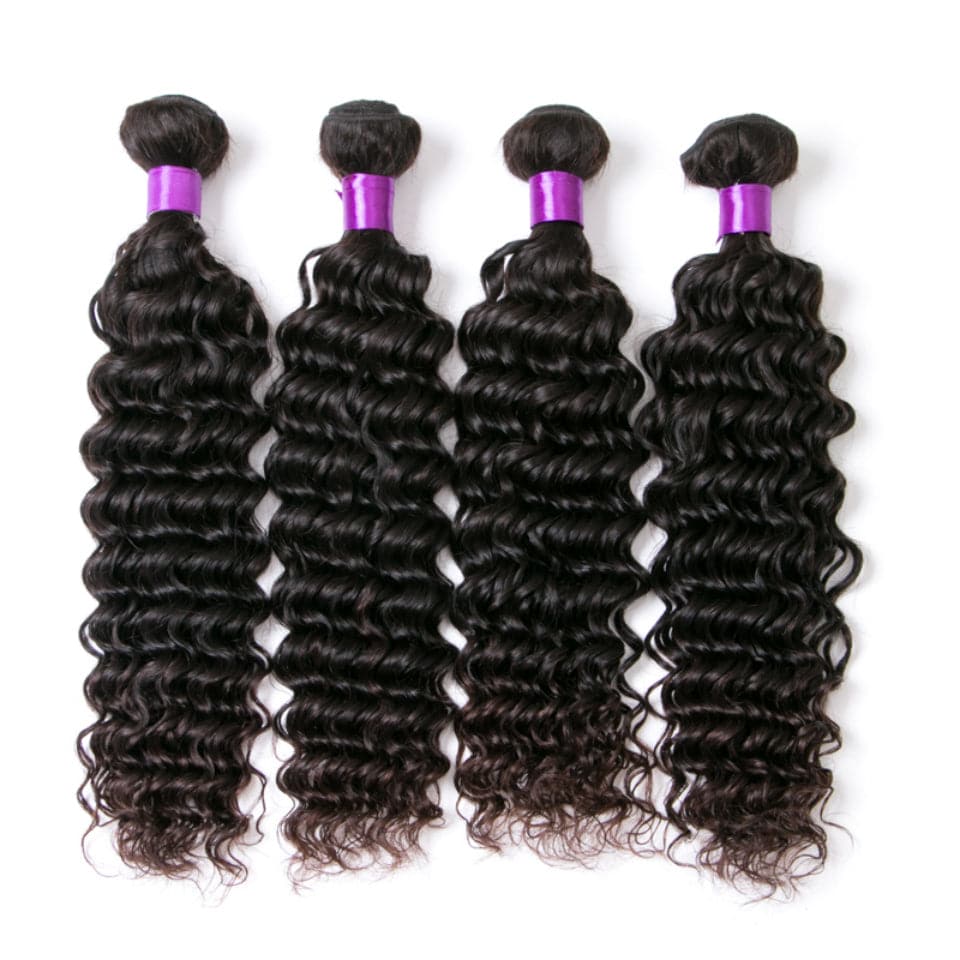 28 30 40 Inch Deep Wave Hair 4 Bundles With 4x4 Lace Closure Remy Brazilian 100% Human Hair Weave