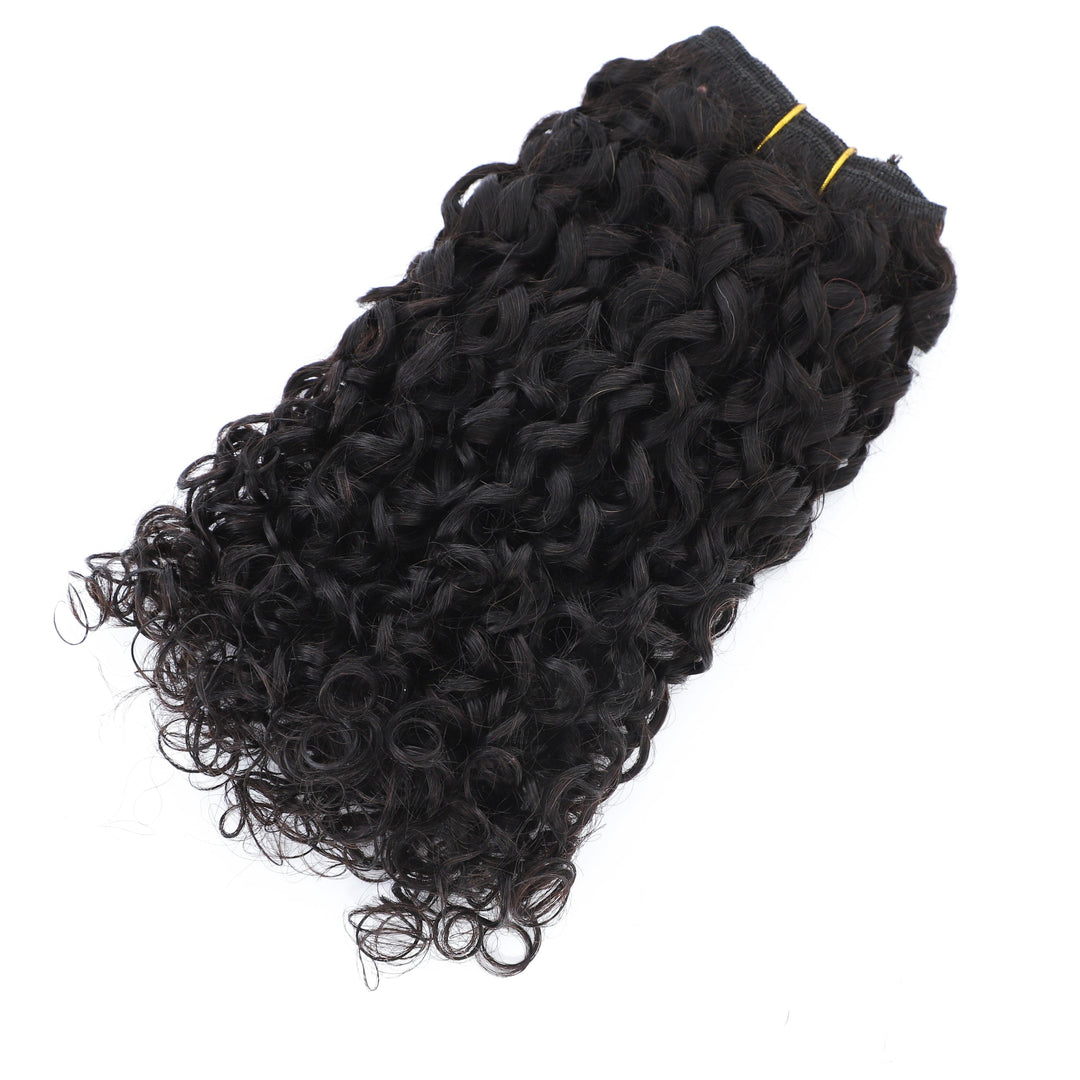Pixie Curly 100% Human Hair 4 Bundles with 4x4 Closure Natural Color Remy Weave Virgin Hair Weave