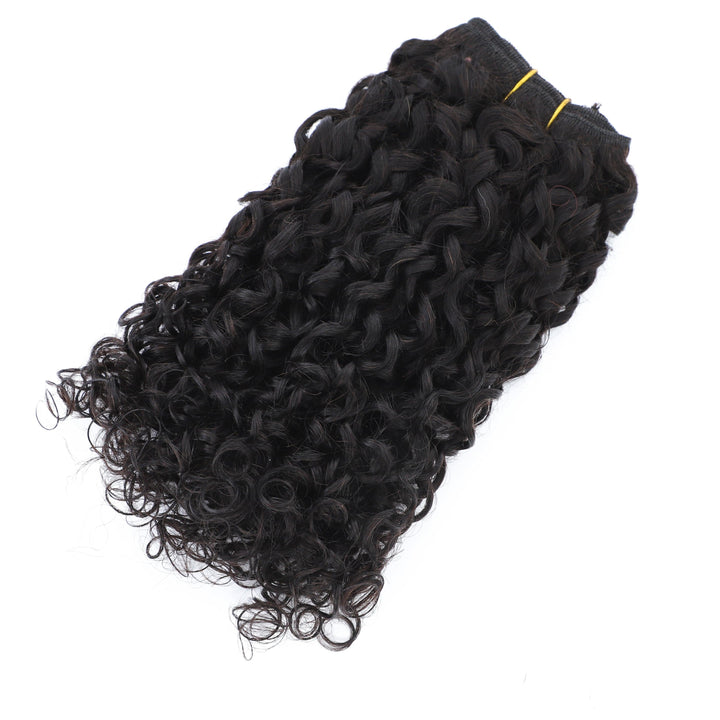 Pixie Curly 100% Human Hair 4 Bundles with 4x4 Closure Natural Color Remy Weave Virgin Hair Weave