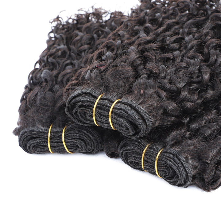 Pixie Curly 100% Human Hair 4 Bundles with 4x4 Closure Natural Color Remy Weave Virgin Hair Weave