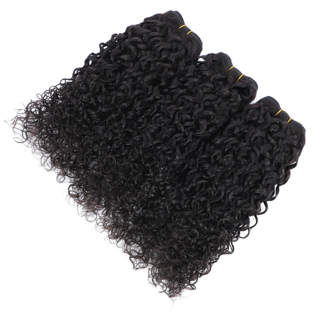 Pixie Curly 100% Human Hair 4 Bundles with 4x4 Closure Natural Color Remy Weave Virgin Hair Weave