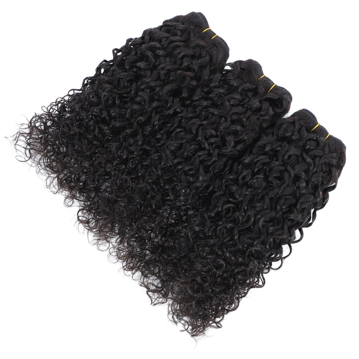 Pixie Curly 100% Human Hair 4 Bundles with 4x4 Closure Natural Color Remy Weave Virgin Hair Weave
