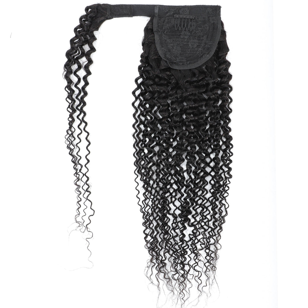 Ship In 24Hours-Lumiere Kinky Curly Wrap Around Ponytail Brazilian Human Hair Extensions For Women