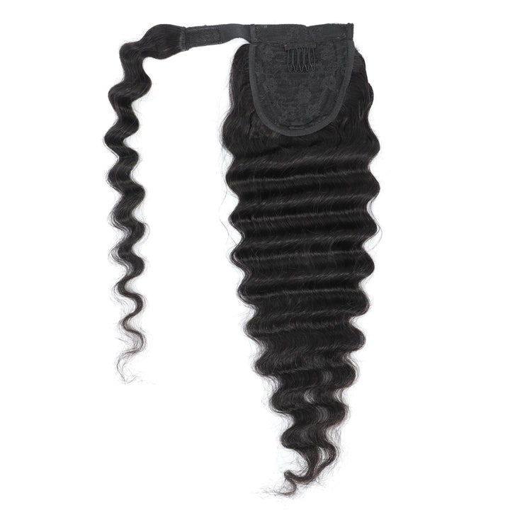 Loose Deep Wrap Around Ponytail Natural Color Human Hair Extensions For Black Woman