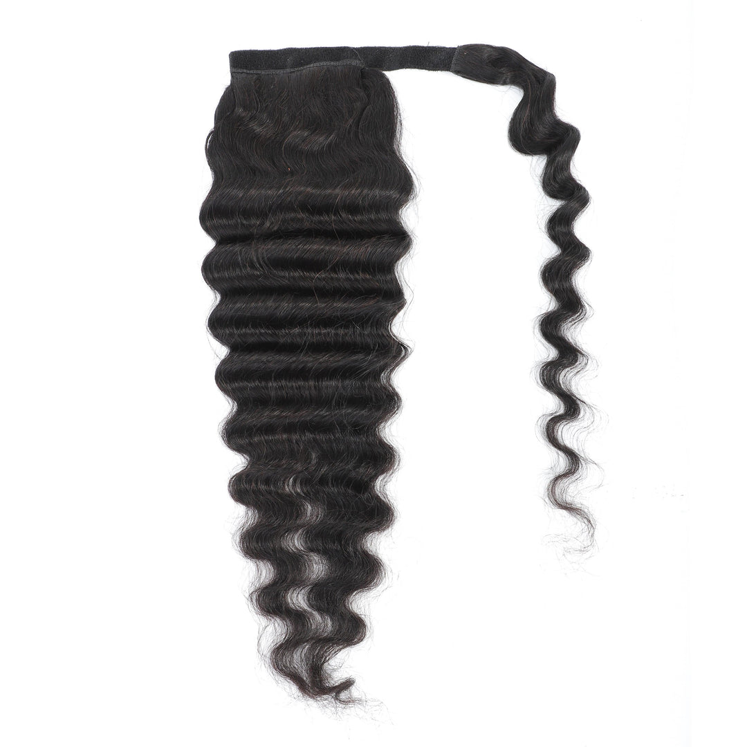 Loose Deep Wrap Around Ponytail Natural Color Human Hair Extensions For Black Woman