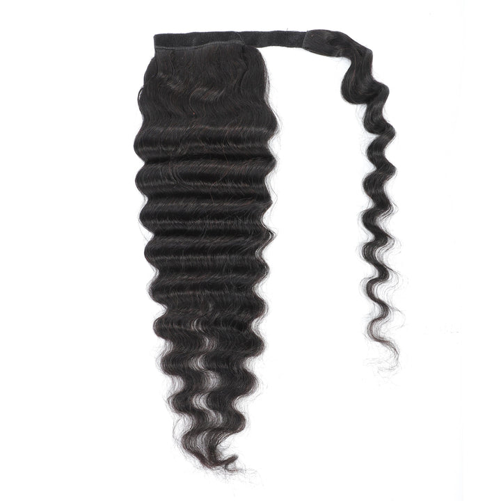 Loose Deep Wrap Around Ponytail Natural Color Human Hair Extensions For Black Woman