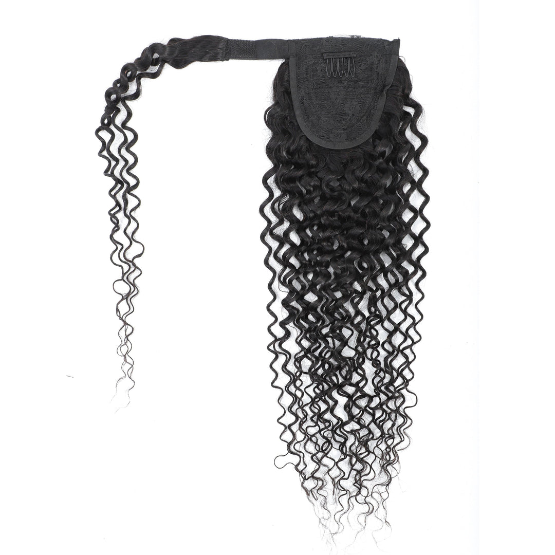 Water Wave Wrap Around Ponytail Human Hair Natural Color