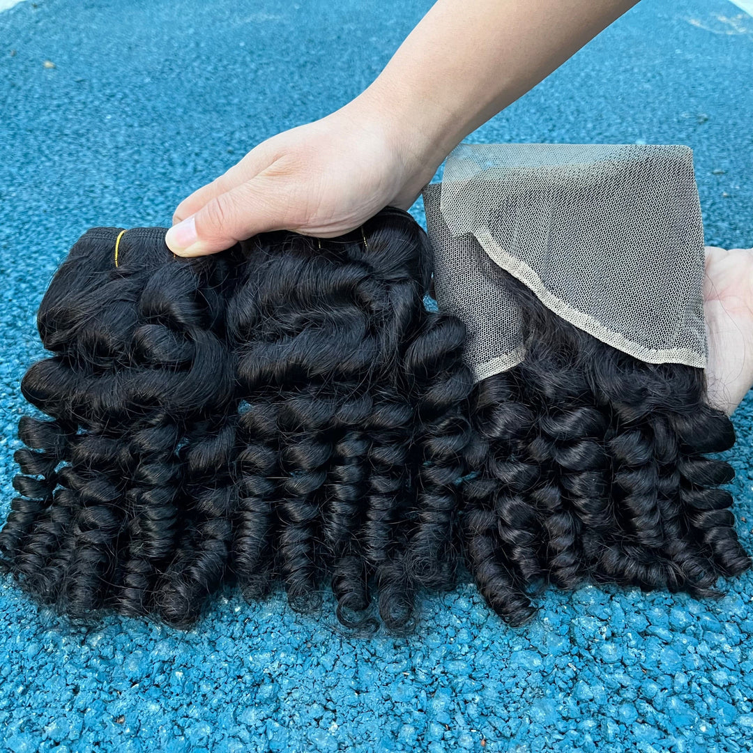 Lumiere Hair Finger Roll 3 Bundles with 13x4 HD Lace Frontal 3+1 PCS Virgin Hair Extensions