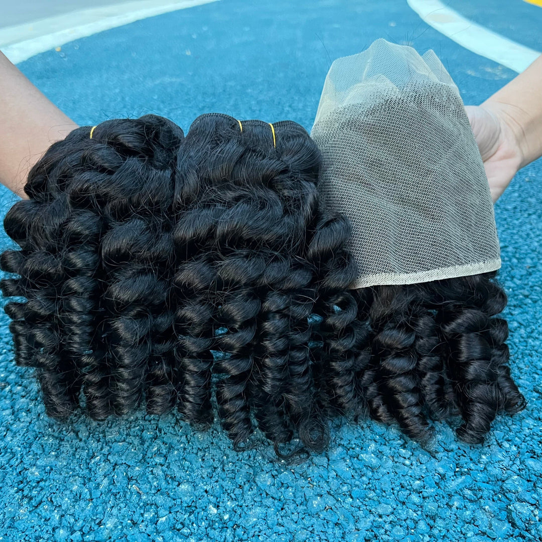 Lumiere Hair Finger Roll 3 Bundles with 13x4 HD Lace Frontal 3+1 PCS Virgin Hair Extensions