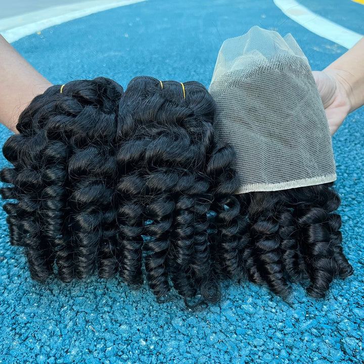 Lumiere Hair Finger Roll 3 Bundles with 13x4 HD Lace Frontal 3+1 PCS Virgin Hair Extensions
