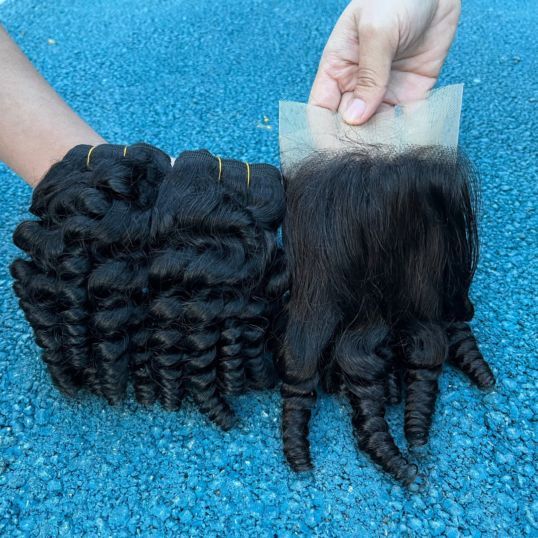 Lumiere Hair 40Inch Long Finger Roll 4 Bundles with 4x4 Lace Closure 4+1 Virgin Hair Extensions with HD Lace Closure