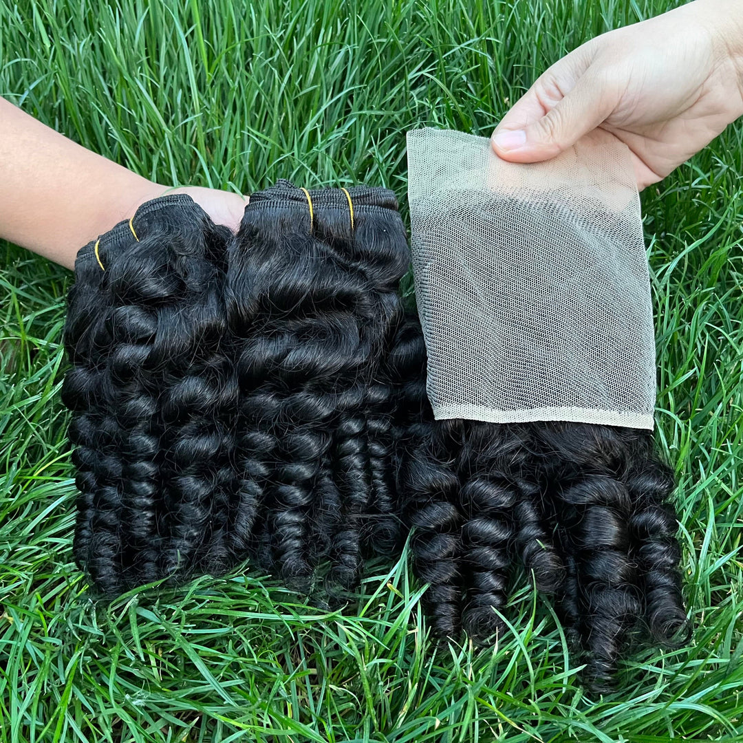 Lumiere Hair Finger Roll 3 Bundles with 13x4 HD Lace Frontal 3+1 PCS Virgin Hair Extensions