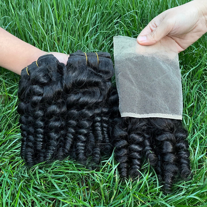 Lumiere Hair Finger Roll 3 Bundles with 13x4 HD Lace Frontal 3+1 PCS Virgin Hair Extensions