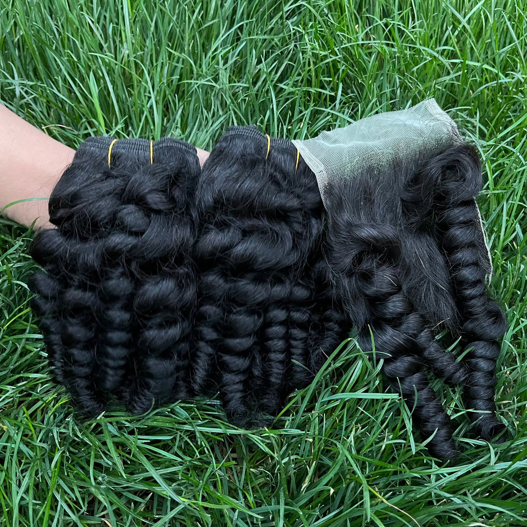 Lumiere Hair 40Inch Long Finger Roll 4 Bundles with 4x4 Lace Closure 4+1 Virgin Hair Extensions with HD Lace Closure