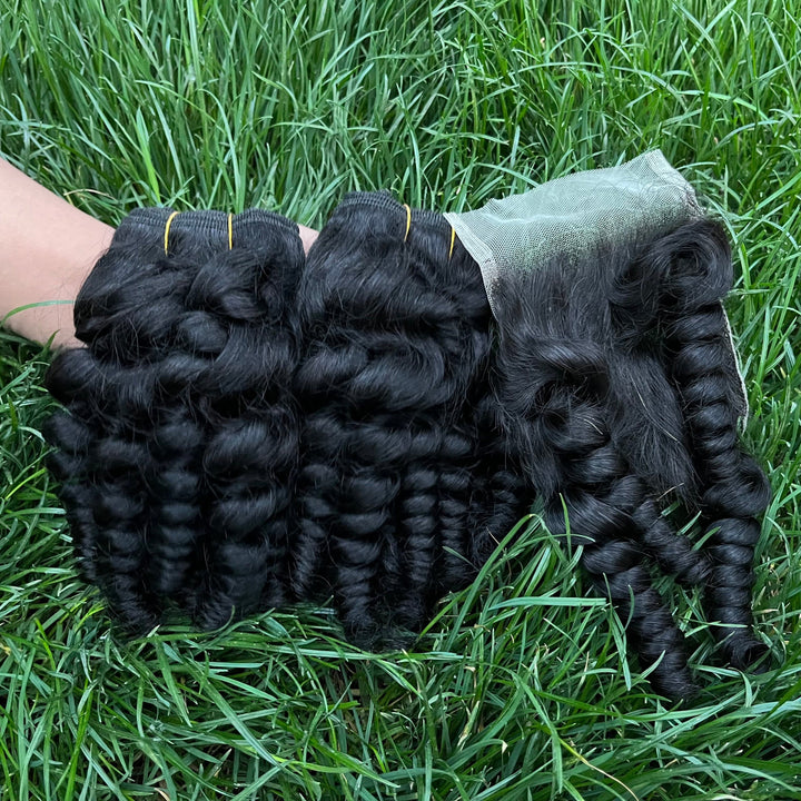 Lumiere Hair 40Inch Long Finger Roll 4 Bundles with 4x4 Lace Closure 4+1 Virgin Hair Extensions with HD Lace Closure